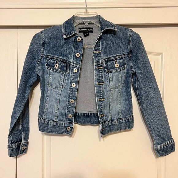 Express Jeans Stretch - Womens Blue Jean Jacket - Size Small - No Holes - Picture 1 of 4